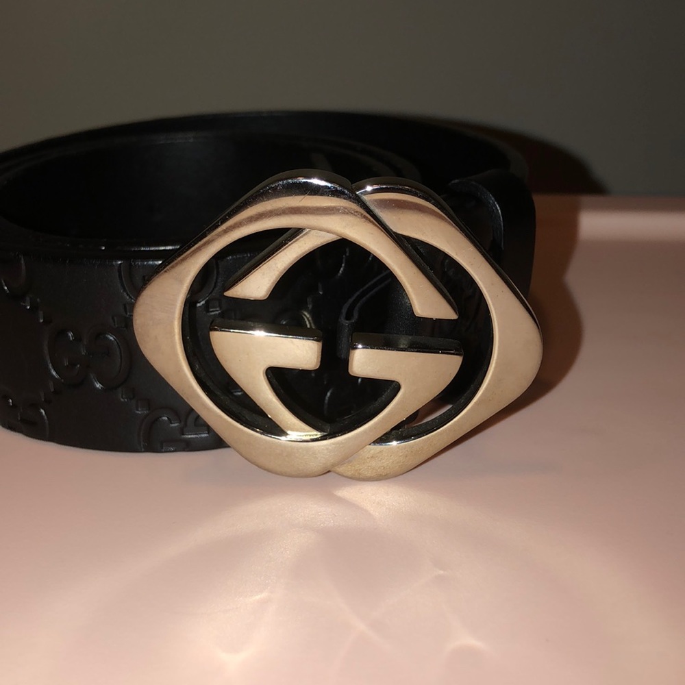 Mens gucci belt black silver sz 90